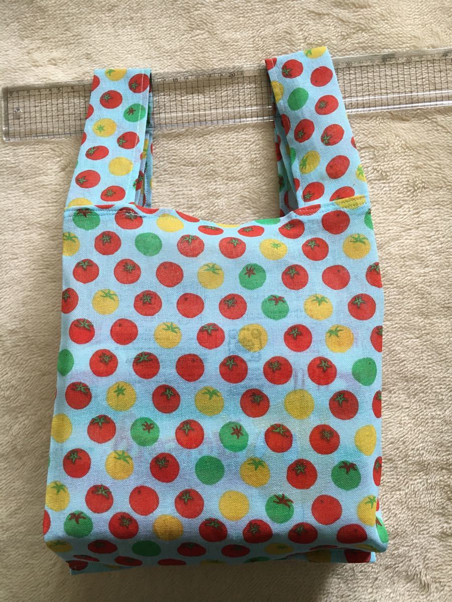 エコバッグ ハンドメイドコンビニバッグレジ袋型くまちゃん柄手ぬぐい手拭い2枚セット色違いエコバック