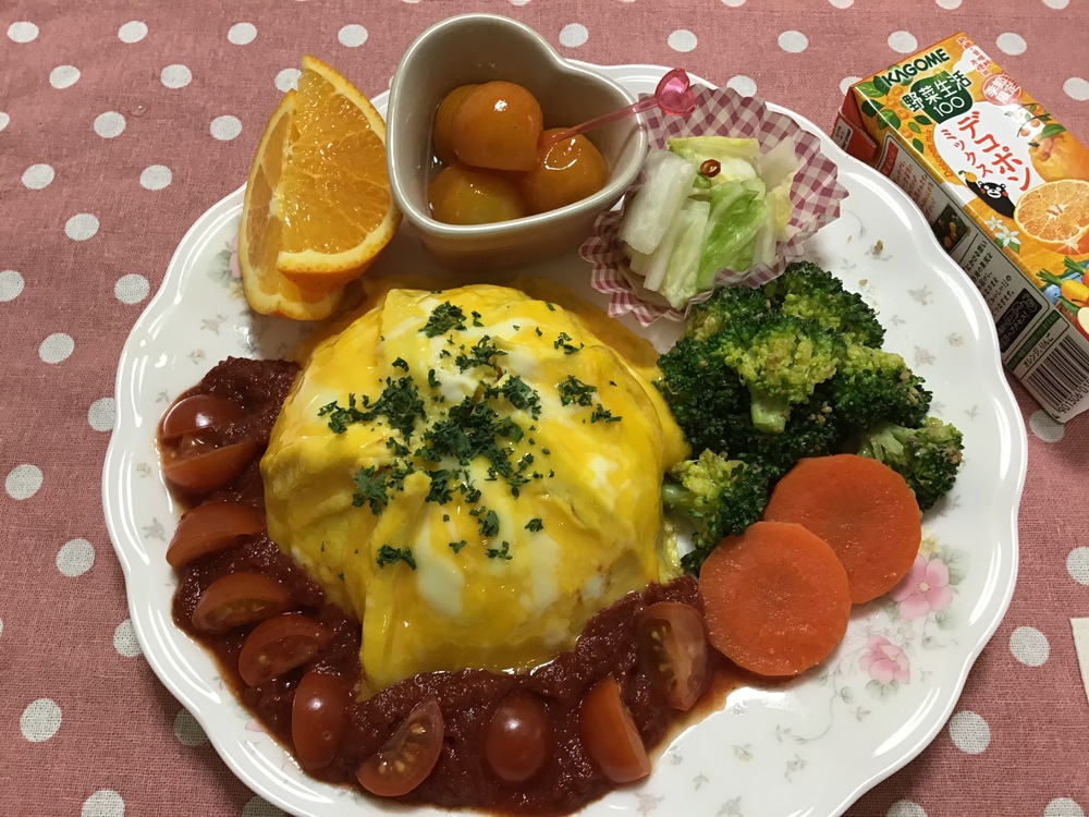 トマトソースで３品！レンジでオムライス定食30分で毎日定食