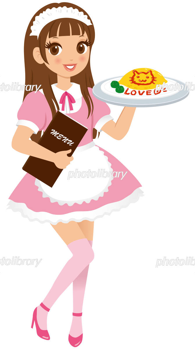 手描きイラスト ミニ色紙 夏喫茶 オムライス メイドさんは人間に恩返しするために