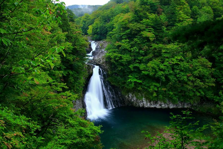 中村ゆり＞シックな柄のロングワンピースで岐阜県の名水の街巡り 養老の滝でパワーチャージしてジャンプ！ 「旅サラダ」で（毎日キレイ）