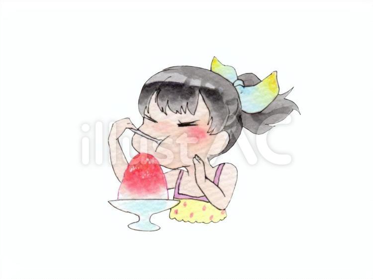 かき氷を食べる女の子の無料イラストおしゃれでかわいいフリーイラスト素材 イラストナビ