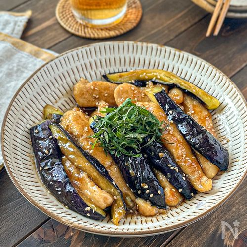 レンジで簡単！なすとササミの甘酢和え