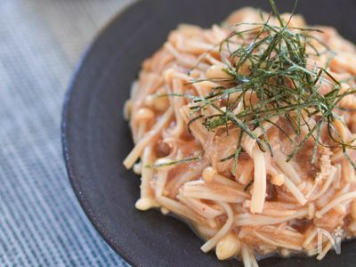 レンチンパスタ えのき明太バター 混ぜるだけ♪