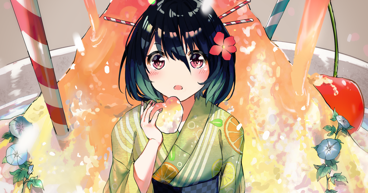 かき氷を食べる女性の線画イラスト165166470- イメージマート