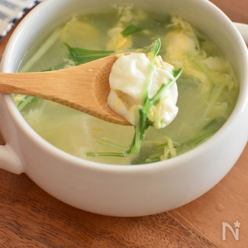 豆腐の野菜あんかけの献立 副菜：やみつき！無限水菜、汁物：落とし卵とソーセージの彩り中華スープ献立・メニュー 味の素パーク たべる楽しさを、もっと