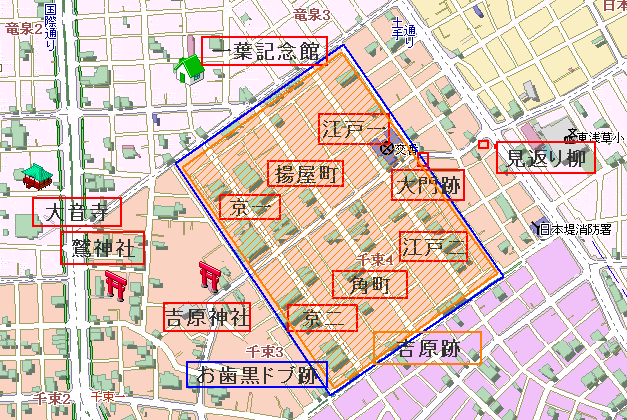 現在の吉原地図 Ｇｏｏｇｌeで引いていたら