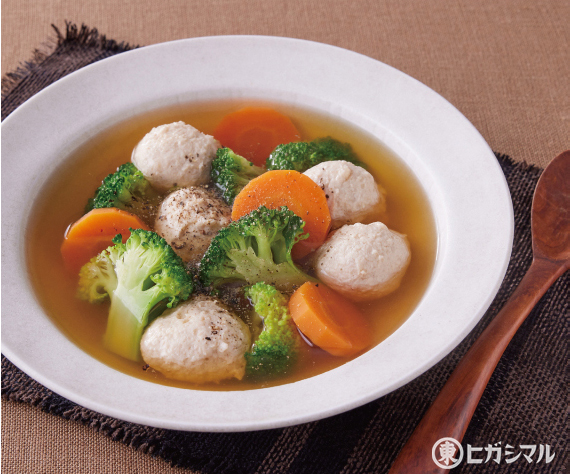 ボリューム満点♪鶏団子と青梗菜のとろみ中華風春雨スープ