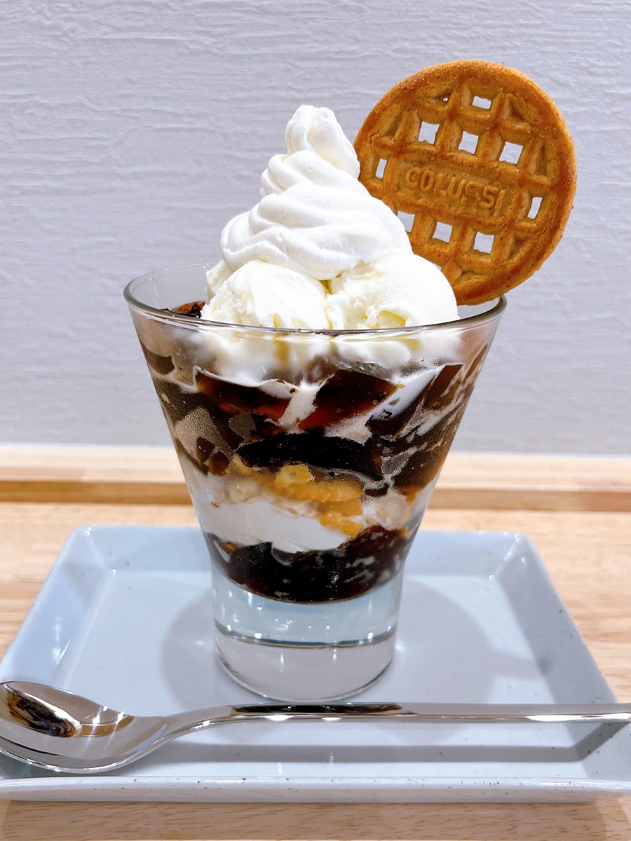 コーヒーゼリーとプリンのチョコパフェ風 オレンジジュレがけ粉末ミックスレシピ業務用製品