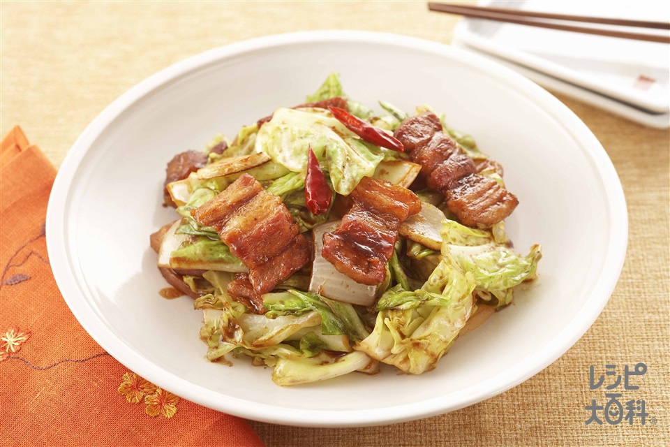 豚肉・なす・ｷｬﾍﾞﾂの簡単回鍋肉