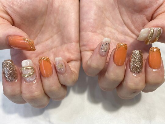 暖色系カラーで温もりネイル♪Yuri-Nail