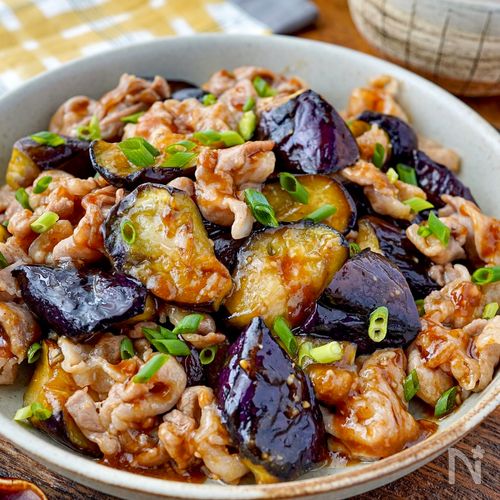 豚バラとなすのたれつゆ炒め