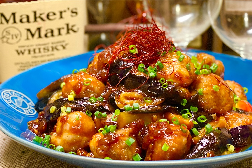 なすとピーマンと鶏肉の中華風ケチャップ炒め