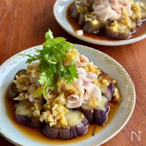 豚しゃぶと蒸しなすの, ピリ辛だれ