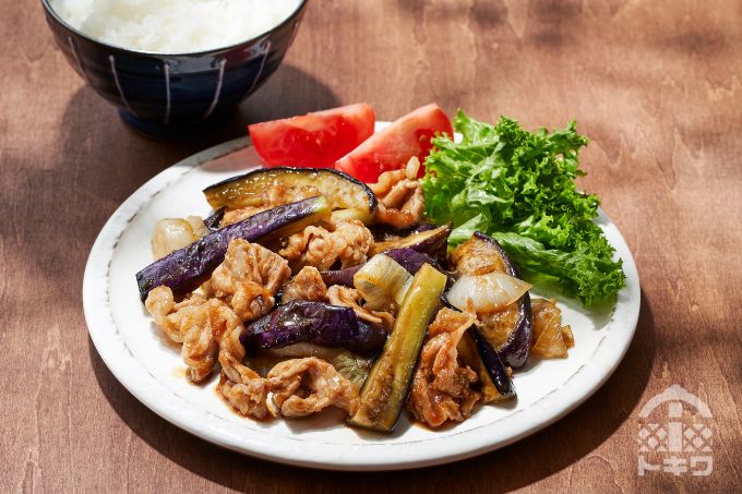 なす豚バラの焦がし醤油炒め