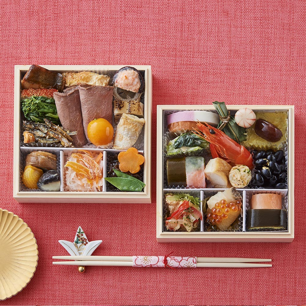 元旦のテーブル◇一人前一段のおせち 京菜味のむら 花籠 はなかご 2組セットわが家のここち