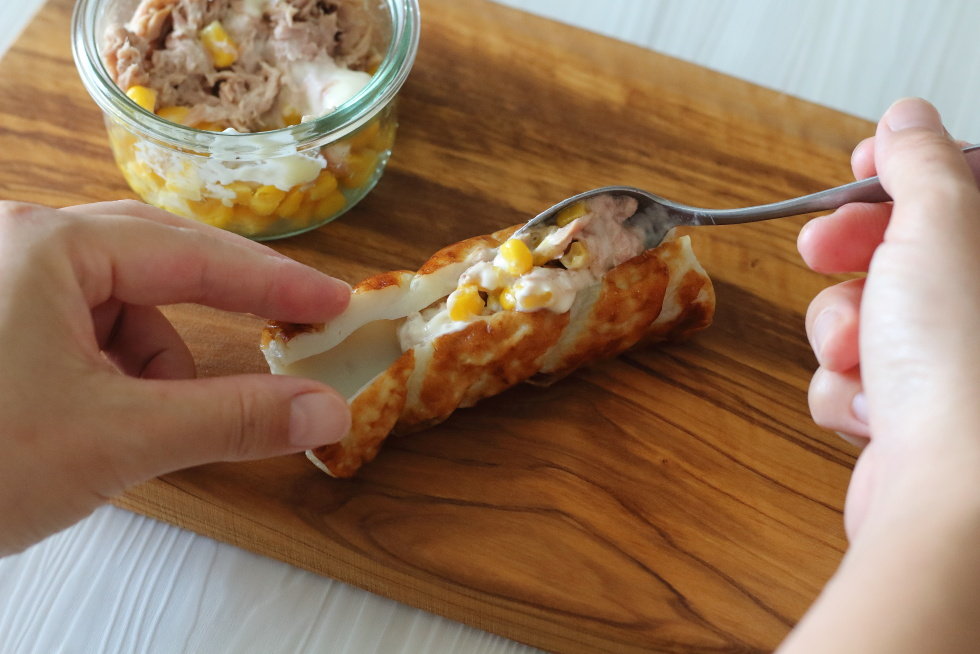 コーンツナマヨ ポークケチャップ ツナたま水菜 - もぐもぐ日記