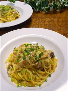 サバ缶の味噌クリームパスタ