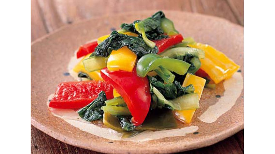 豚肉小松菜ピーマンの味噌ダレ炒め