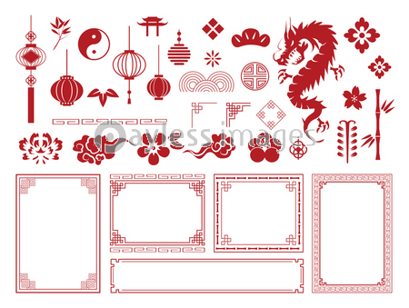 中華風の伝統模様の雲柄が並んでいるイラスト 背景・壁紙 のイラスト素材FYI05046794ストックフォトの QleanMarket キュリンマーケット