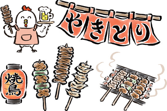 ビールと焼き鳥フリーのイラスト素材「もってけ画廊」