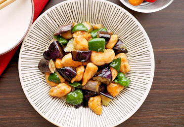 ささみと茄子のザーサイ炒め