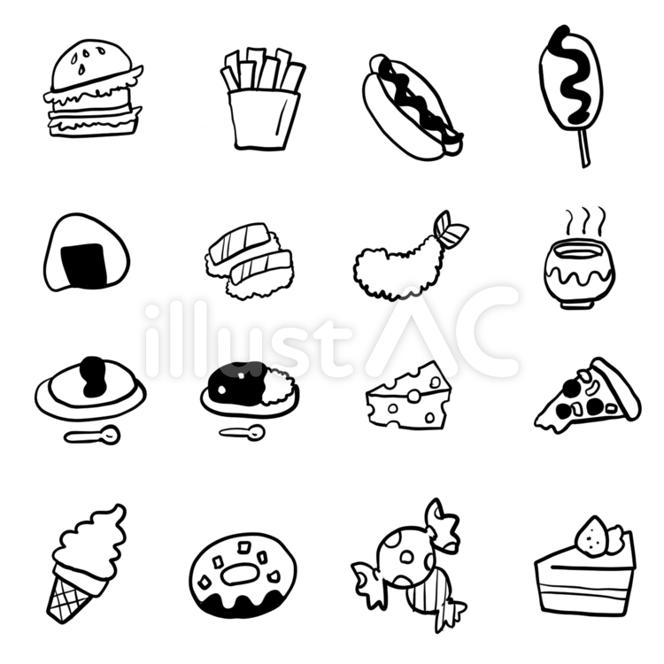 食べ物や飲みものをモチーフにしたベクターアイコンセット。丸型ベースのシンプルなデザイン