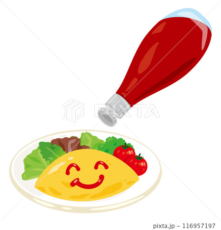 ケチャップをかけたオムレツ又はオムライスのイラスト素材77868650- PIXTA