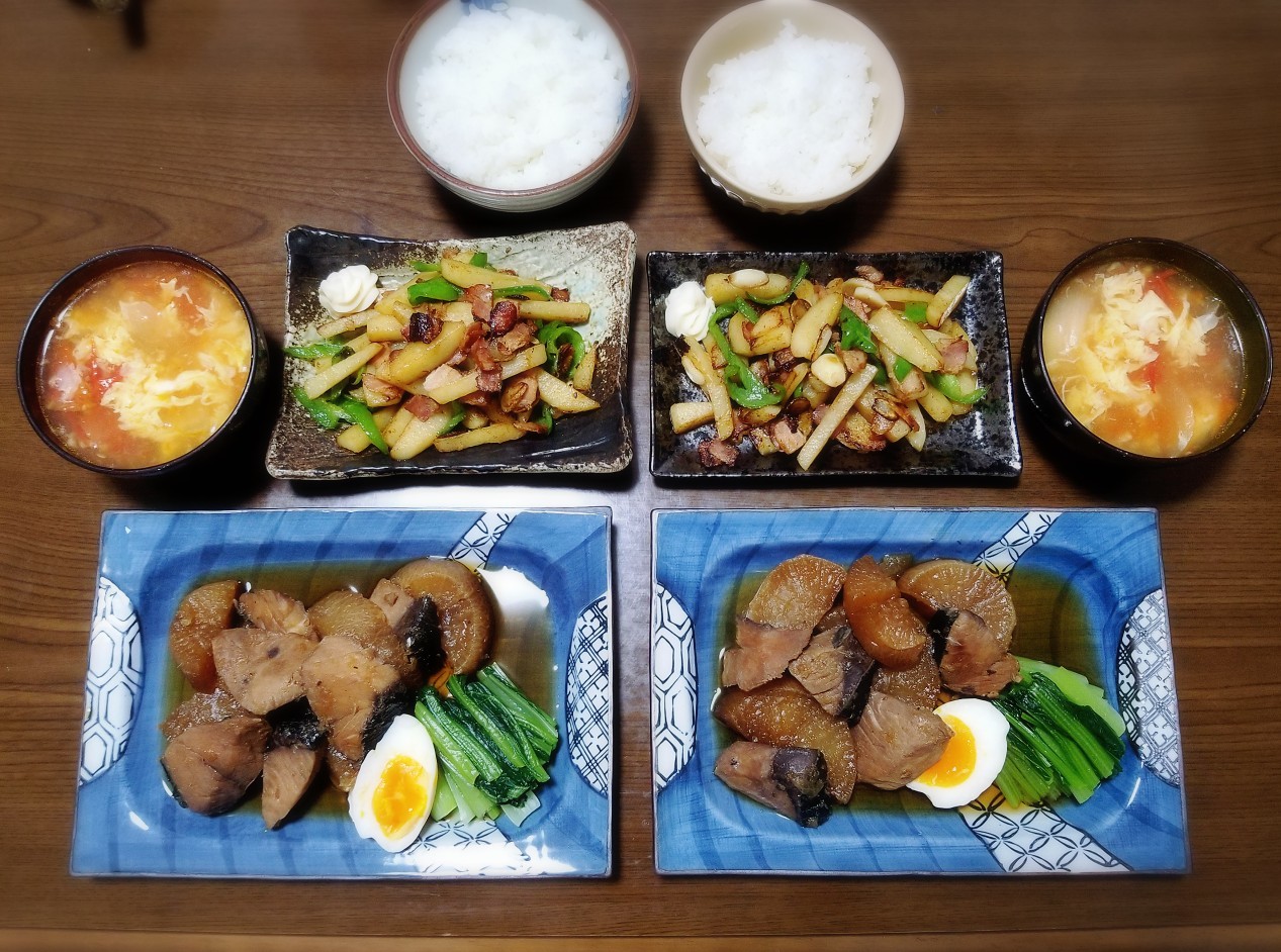 照り焼きぶり大根の献立 副菜:レンジ蒸しなす、汁物:ごぼうときのこのピリ辛七味の味噌汁 献立・メニュー 味の素パーク たべる楽しさを、もっと