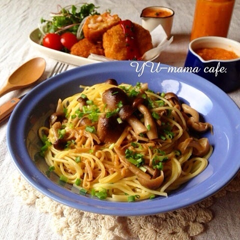 ミックスきのこと牛肉のバターしょうゆパスタ