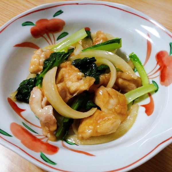 鶏胸肉と厚揚げと小松菜のオイスターソース炒め