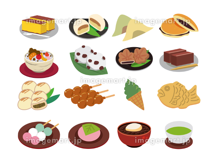 4種類の和菓子のイラスト - ONWAイラスト