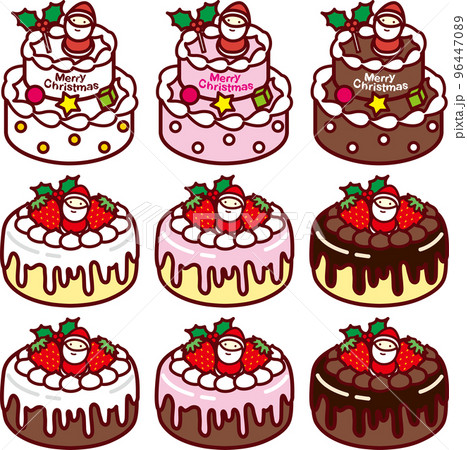 クリスマスケーキのかわいいイラスト画像素材８ 白黒、モノクロ