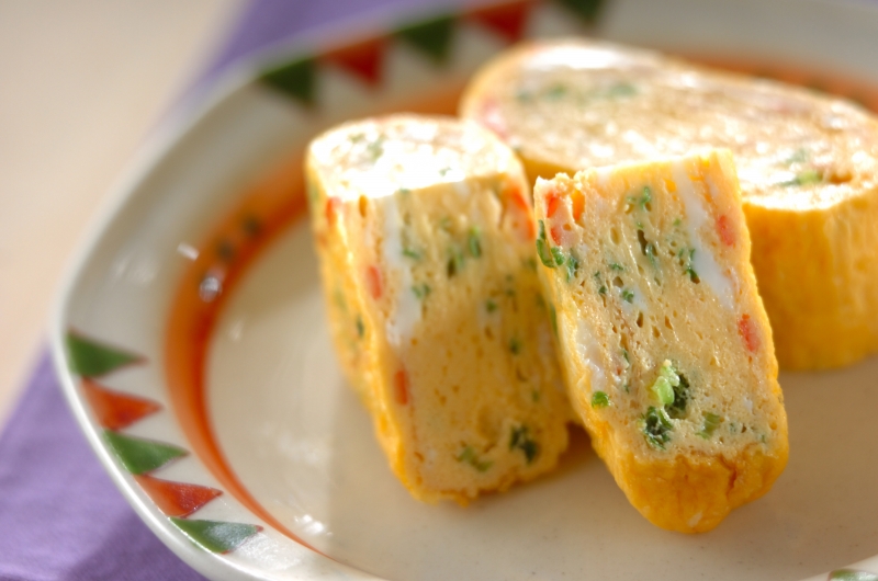 ちょいテクでしま模様？カニ玉風卵焼き