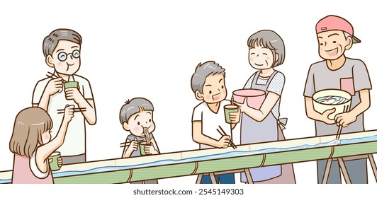 流しそうめん：イラスト無料