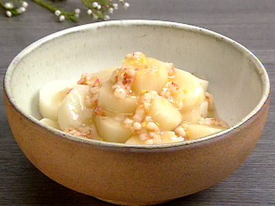 旨味がジュワ〜♪ 長芋とえびの袋煮