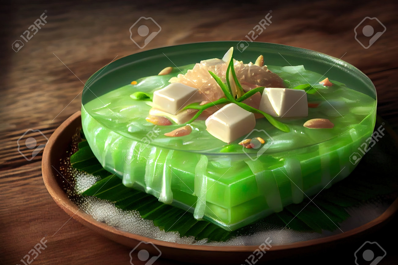 ブコ・パンダン・サラダは、緑のゼリー、熱帯のヤシの果実、タピオカ・パール、パンダに入った若いココナツ、クリームを使って作られるフィリピンのサラダです。ラマダンの断食に適している。写真素材1966207015Shutterstock