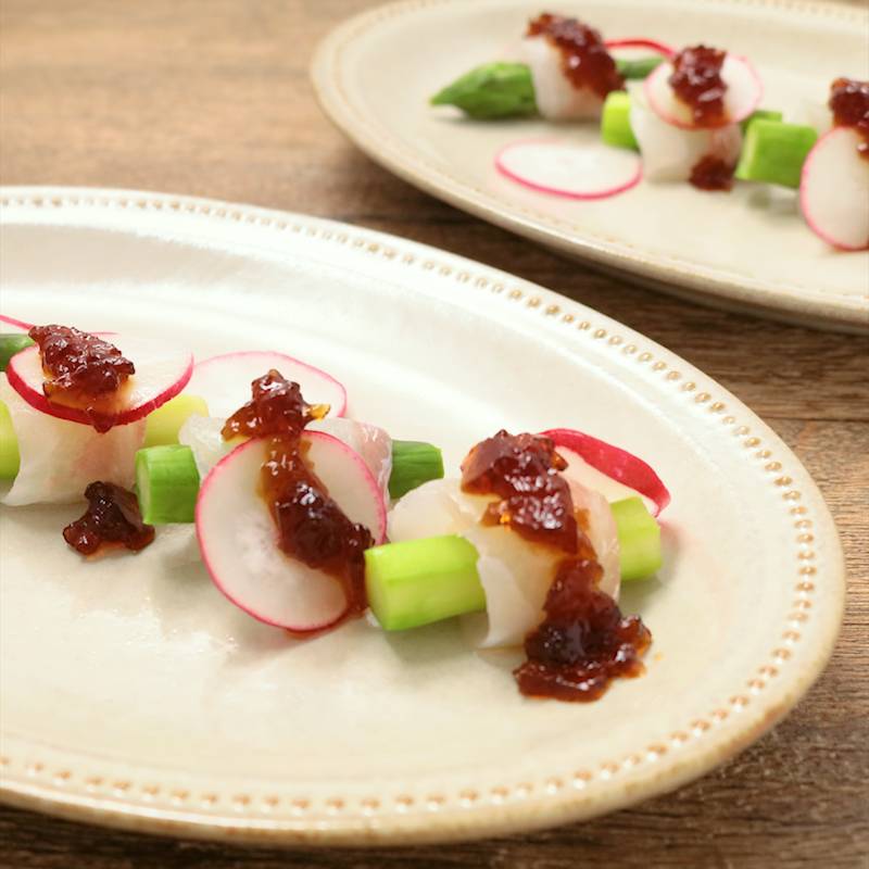 鯛のカルパチョ新玉ねぎ添え