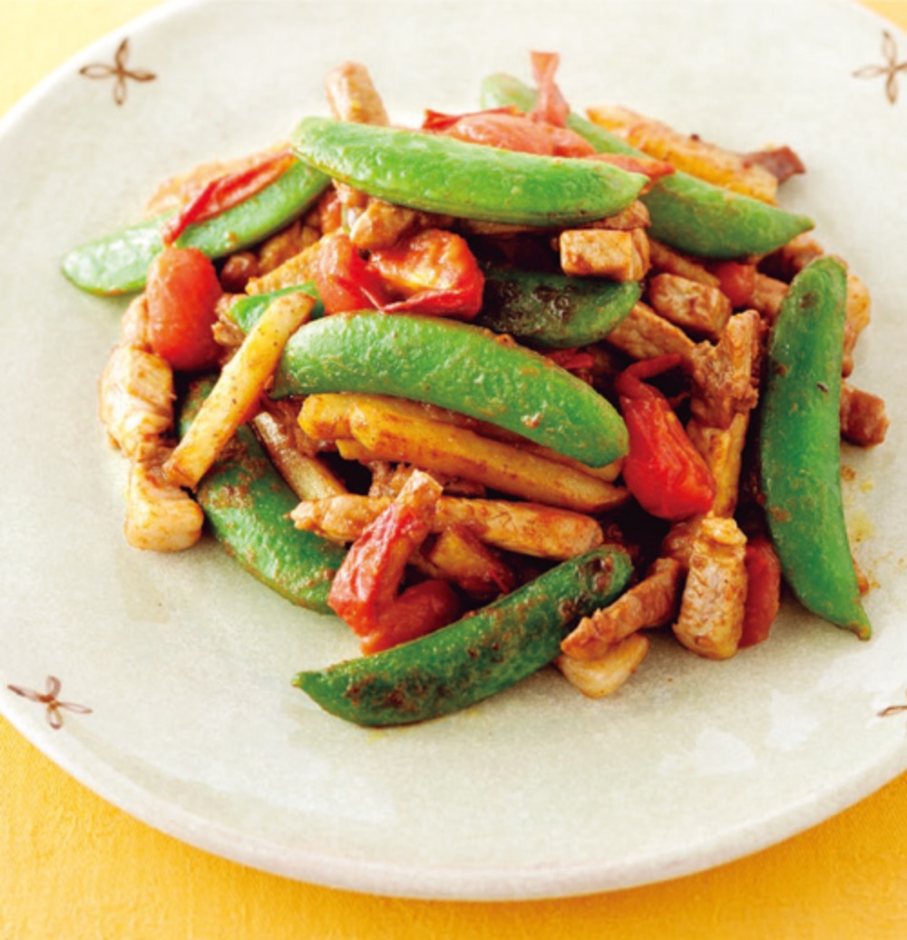 1週間使い切り献立♪ 豚肉とスナップエンドウの黒酢炒め