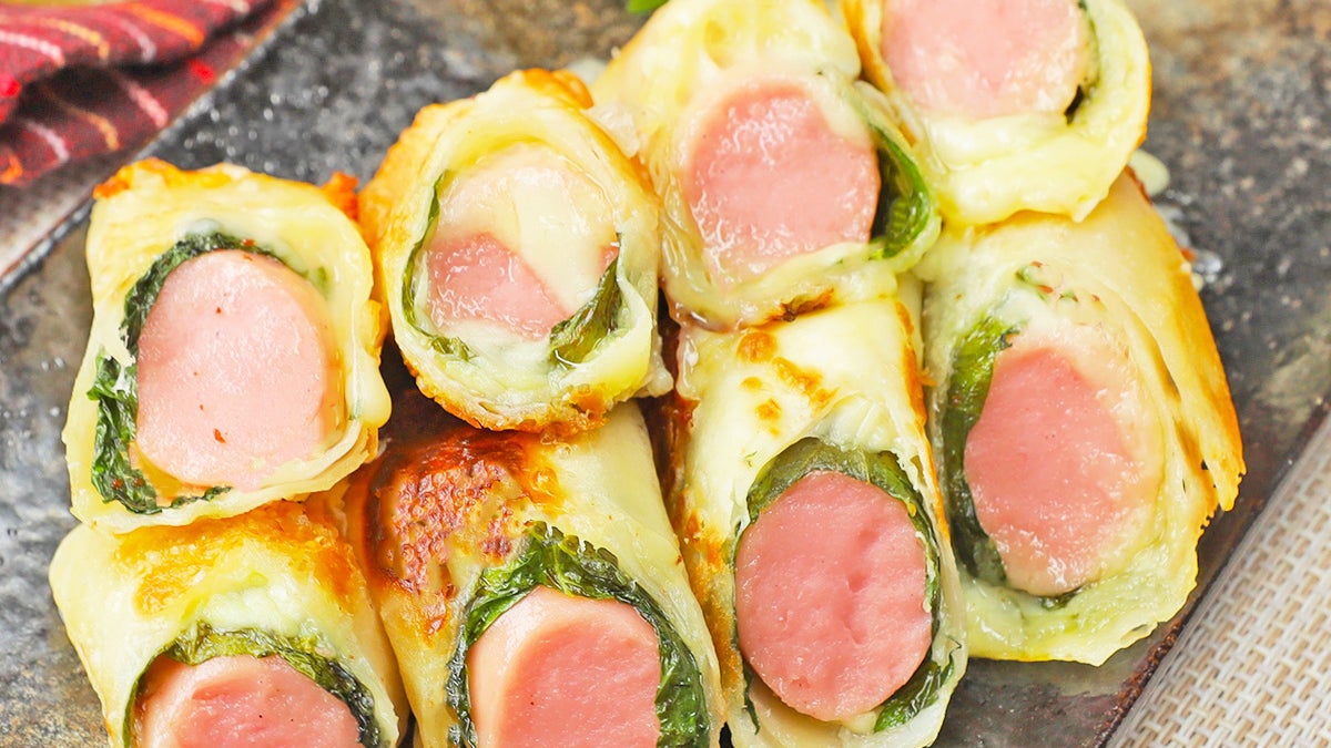 餃子の皮巻きカレー味の魚肉ソーセージ