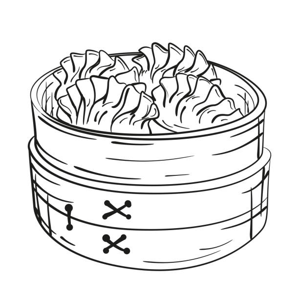 キムチ鍋 白黒料理15 食べ物 無料イラスト素材
