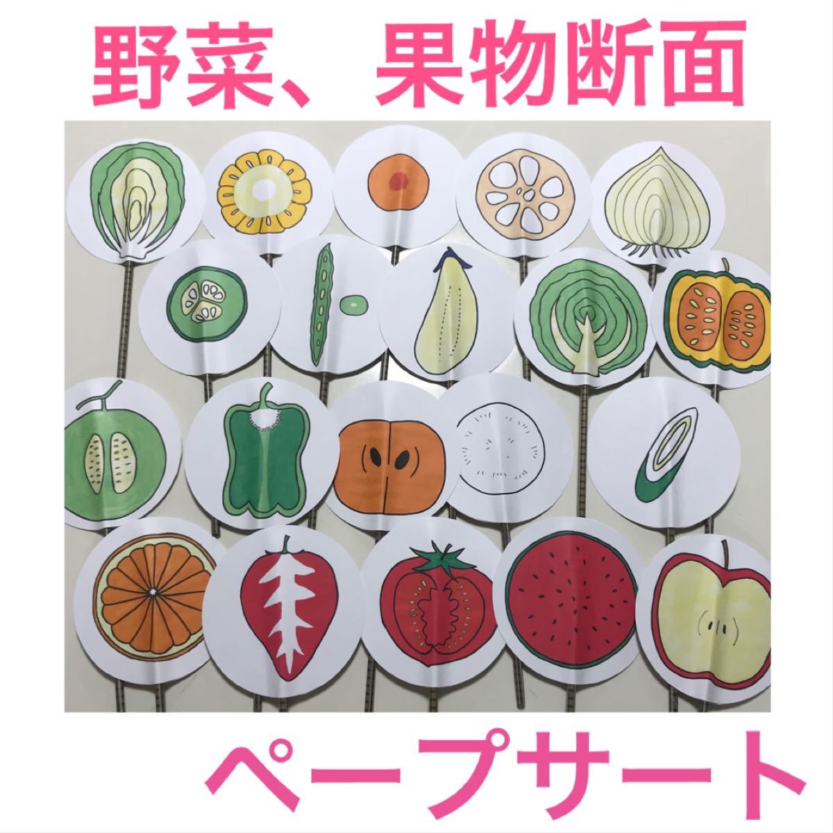 野菜、果物断面ペープサート 20本セット