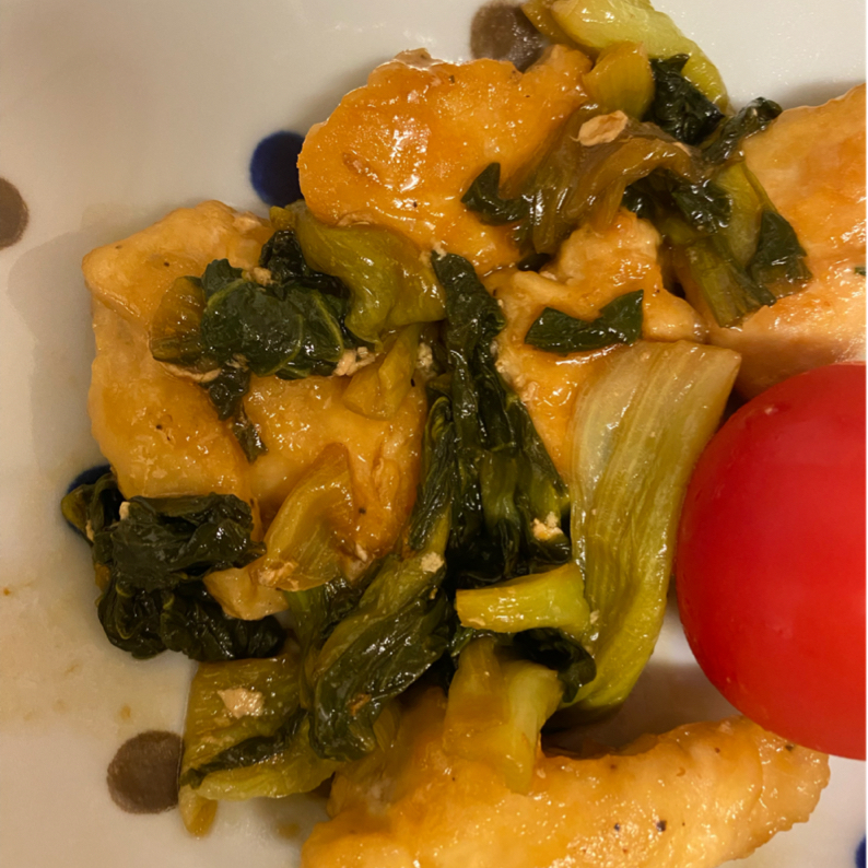 ひき肉とチンゲン菜のポン酢みそ焼きそば