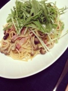 *ナスとベーコンと水菜の和風パスタ*