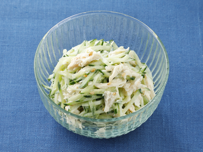 ささ身ときぬさやのマヨネーズしょうゆ炒め