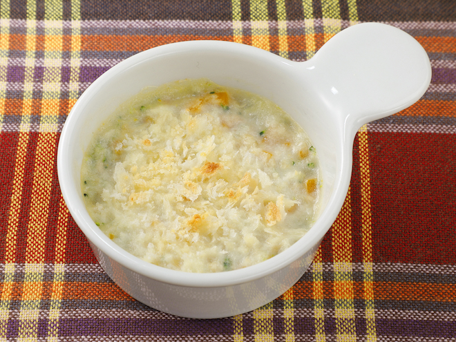 かつお出汁で作るカボチャとブロッコリーのサラダ 離乳食まいにち、おだし