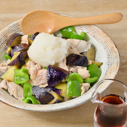 なすとピーマン、豚肉の味噌炒め