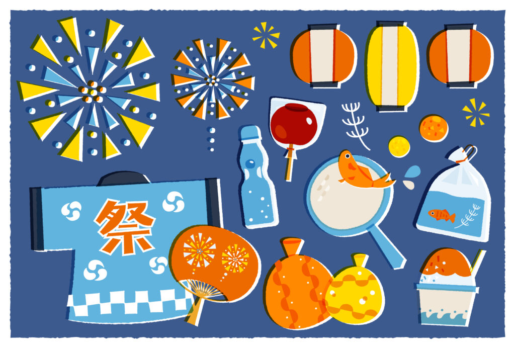 夏祭りに関する単語１７個を紹介した単語シート。Summer Festival日英バージョンに空欄のシート付Twinkl