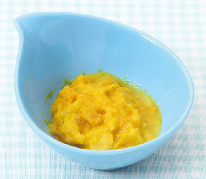 かつお出汁で作るカボチャとブロッコリーのサラダ 離乳食まいにち、おだし