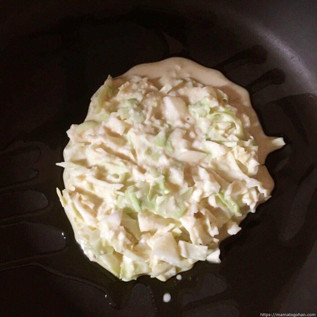 １才と食べるごはん 豆腐としらすの米粉お好み焼きレシピ※卵不使用pon卵乳製品なしおやつ、時々ごはん「ponkitchen」