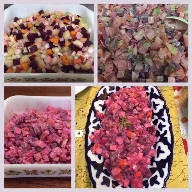 生のビーツ、セロリ、スプラウトのサラダ